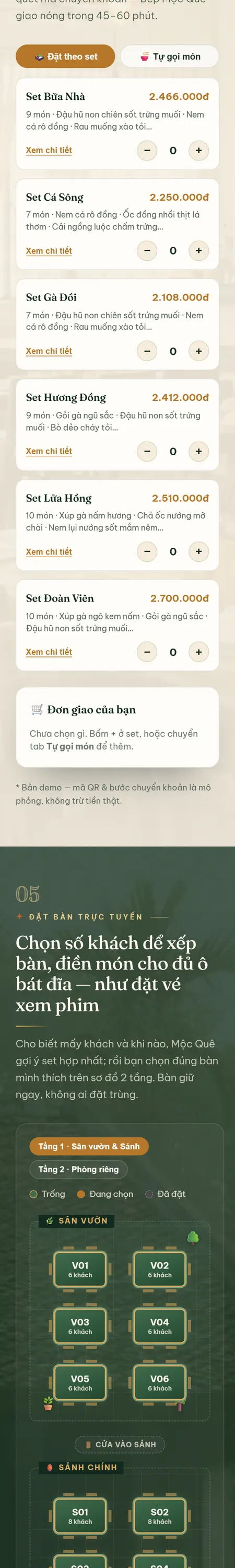 Website demo Mộc Quê trên điện thoại — phần 6/8