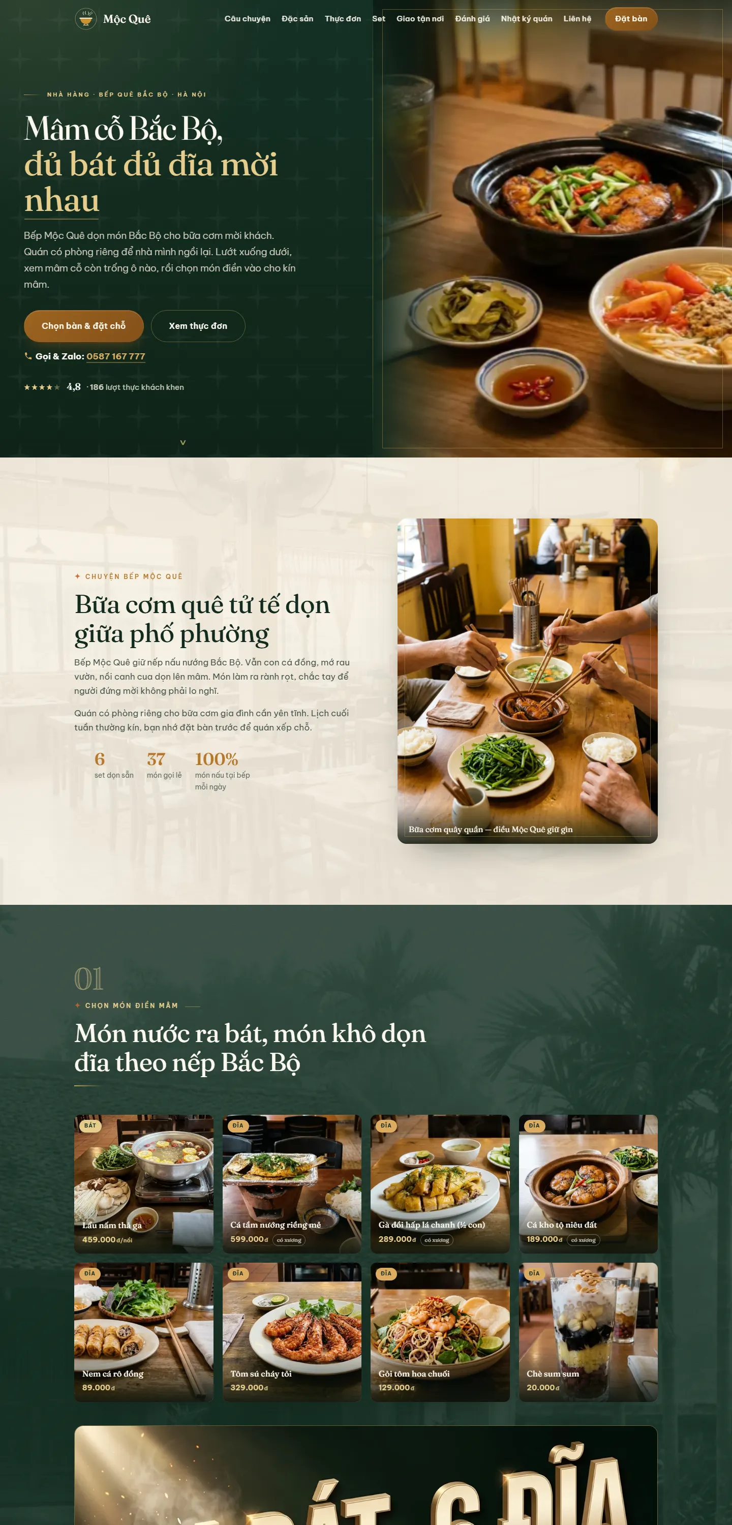 Website demo Mộc Quê trên máy tính — phần 1/5