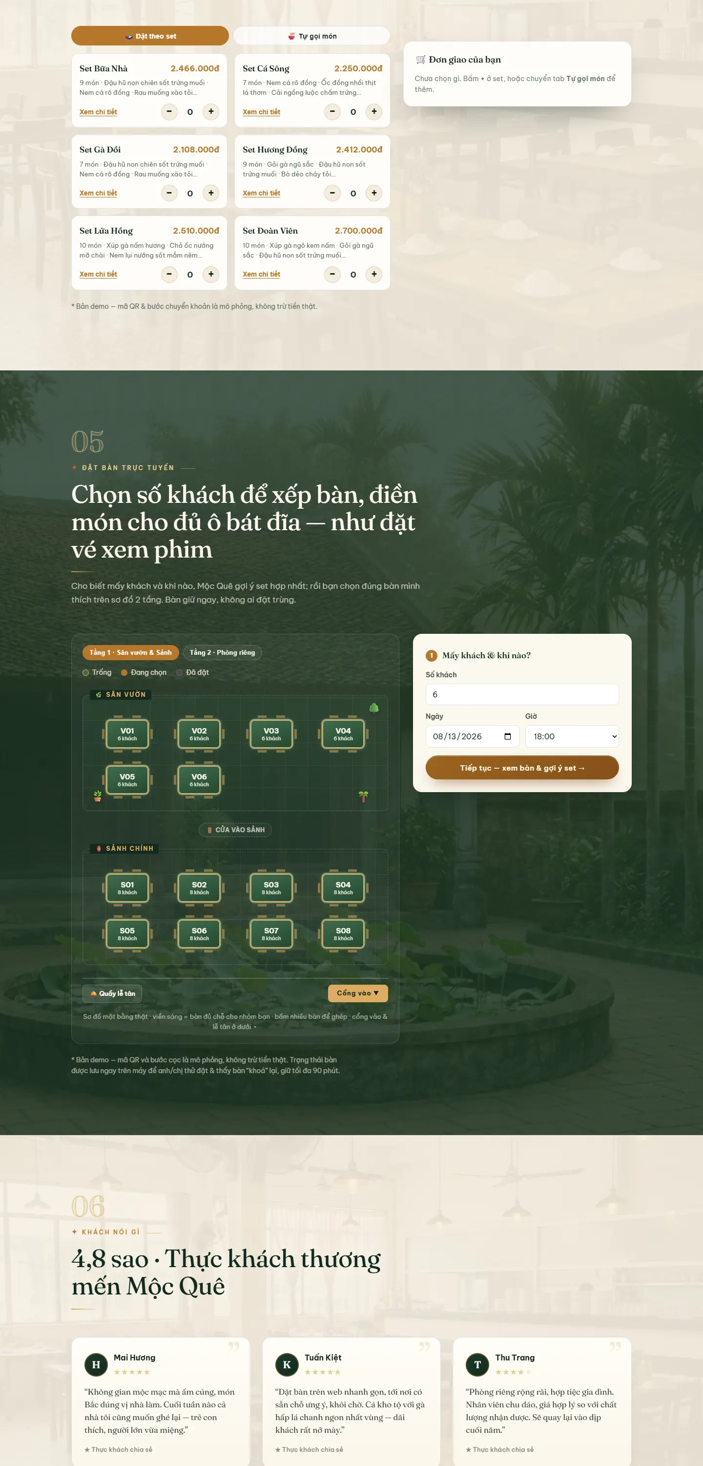 Website demo Mộc Quê trên máy tính — phần 4/5