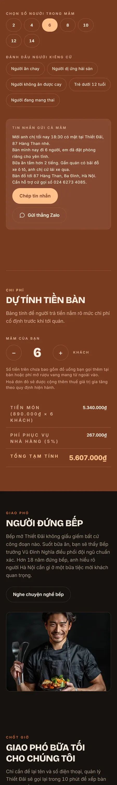 Website demo Thiết Đãi trên điện thoại — phần 6/7