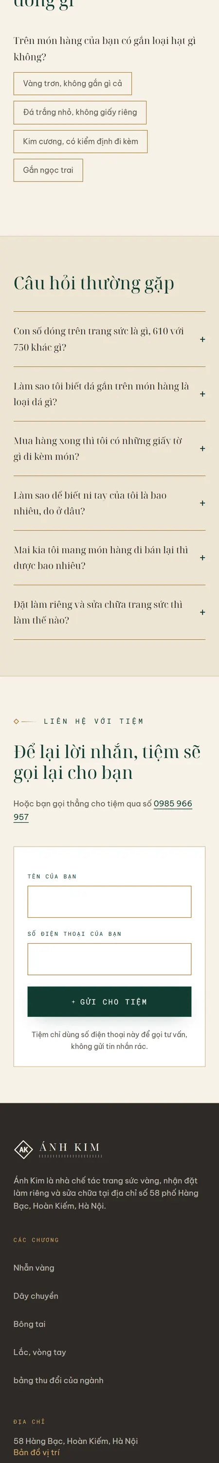 Website demo Ánh Kim trên điện thoại — phần 8/9
