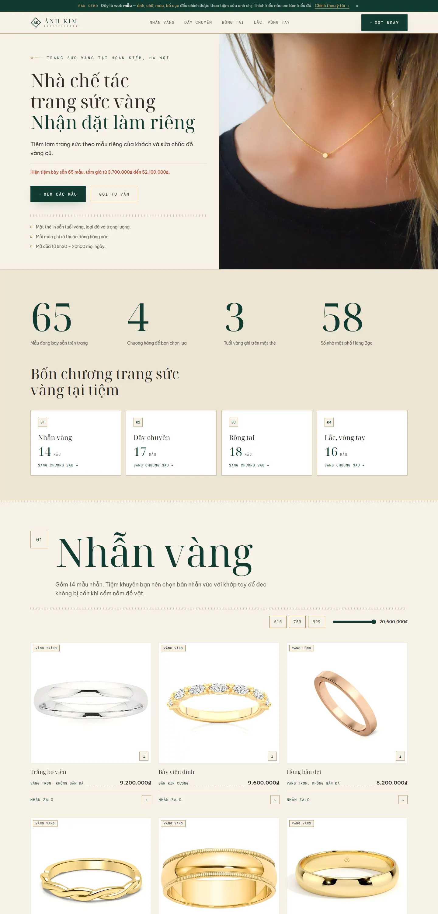 Website demo Ánh Kim trên máy tính — phần 1/7