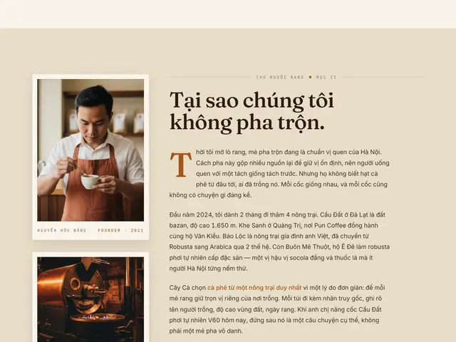 Giữa trang website demo Cây Cà