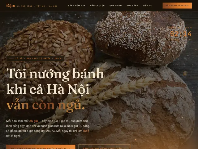 Đầu trang website demo Đậm Bread