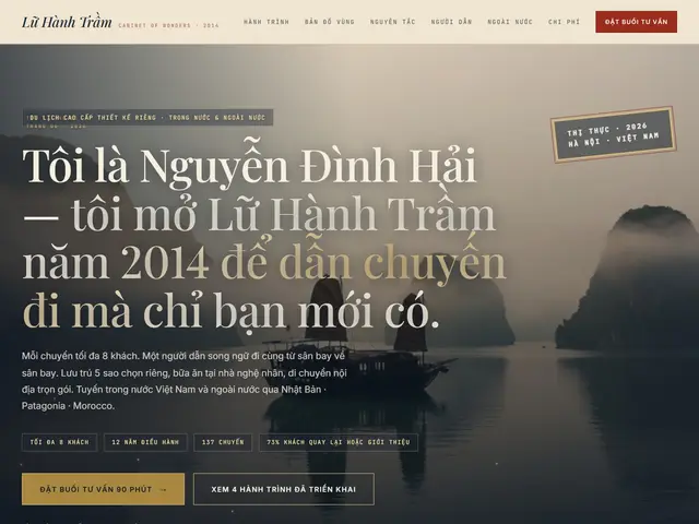 Đầu trang website demo Lữ Hành Trầm