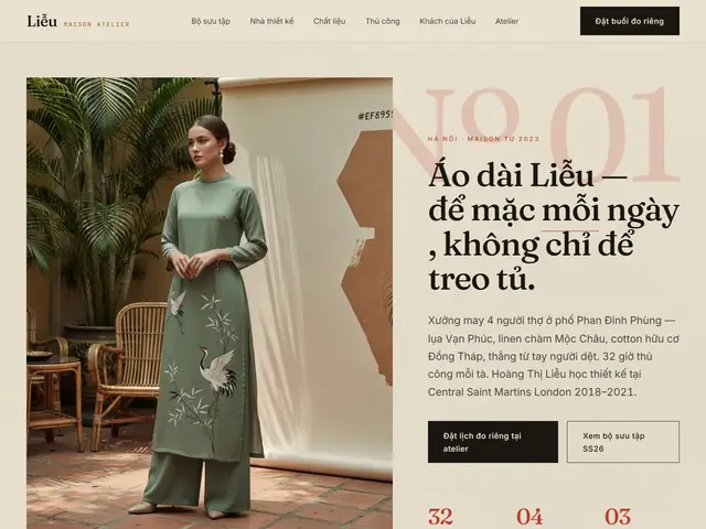 Đầu trang website demo Liễu Atelier