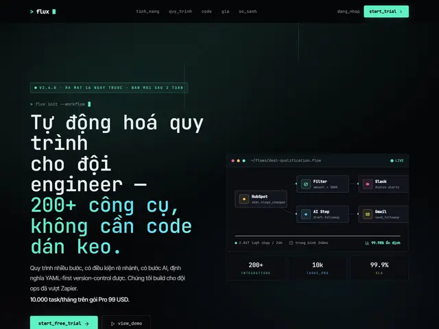 Đầu trang website demo Fluxion