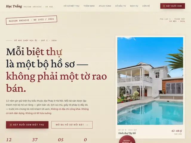 Đầu trang website demo Hạc Trắng Estates