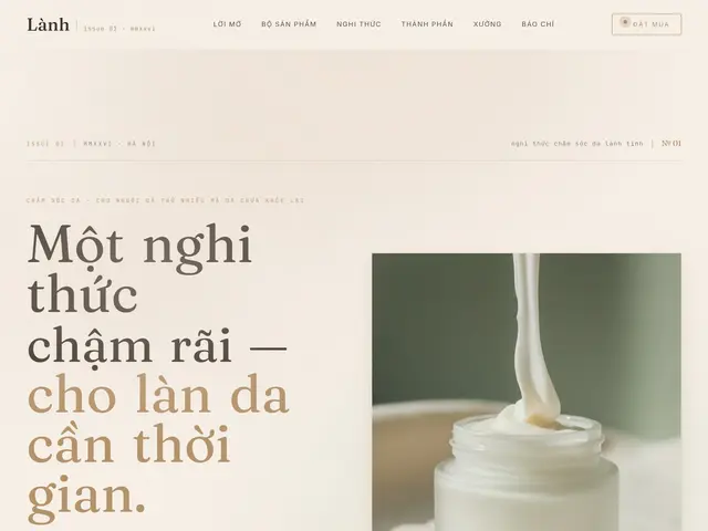 Đầu trang website demo Lành Skincare