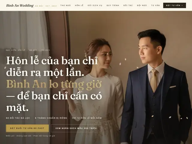 Đầu trang website demo Bình An Wedding