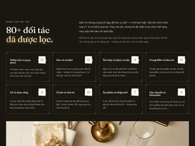 Cuối trang website demo Bình An Wedding