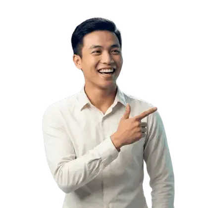 Cũng người ấy, quay sang phía phải, chỉ tay, nét mặt rạng rỡ