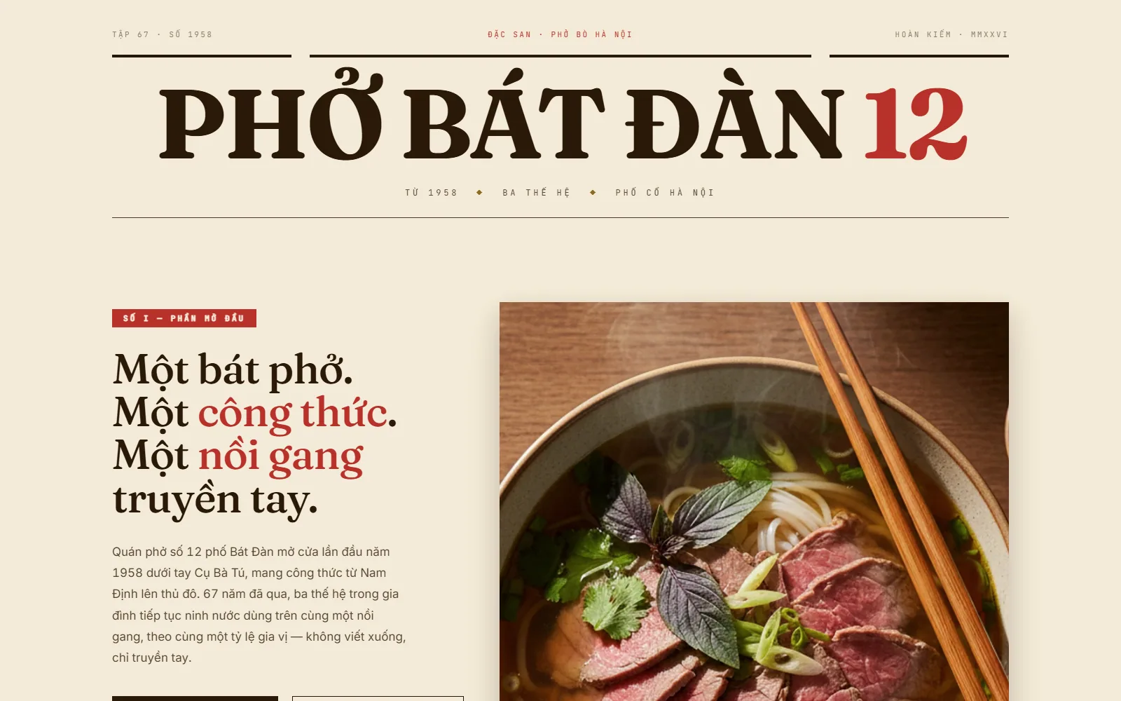 Phở Bát Đàn 12 — Heritage signature 1958 demo screenshot