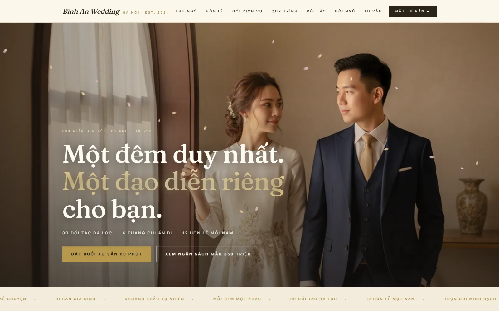 Bình An Wedding — Full-service planner demo screenshot